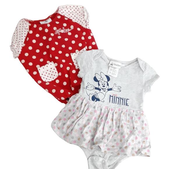 Disney Parks WDW Minnie Mouse Baby Girl 18-24mo One Piece Bodysuit Set of 2 - Picture 1 of 14